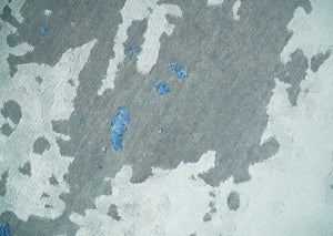 8x10 Ivory, Gray, Blue and Black Modern Abstract Hand Knotted Wool and Bamboo Silk Area Rug