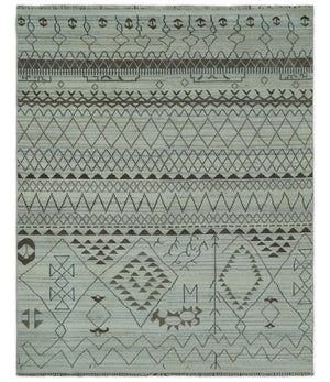 8x10 Ivory, Gray and Charcoal Hand Knotted Multi size Southwestern wool area Rug