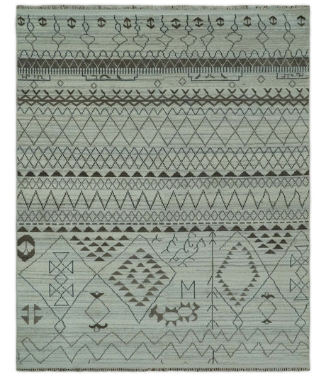 8x10 Ivory, Gray and Charcoal Hand Knotted Multi size Southwestern wool area Rug