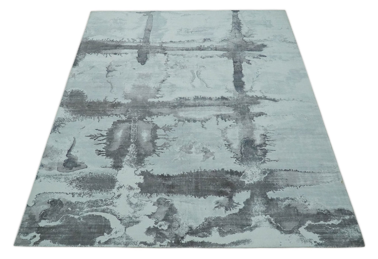 8x10 Ivory, Gray and Charcoal Modern Abstract Hand Tufted Art Silk Area Rug
