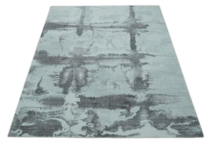 8x10 Ivory, Gray and Charcoal Modern Abstract Hand Tufted Art Silk Area Rug