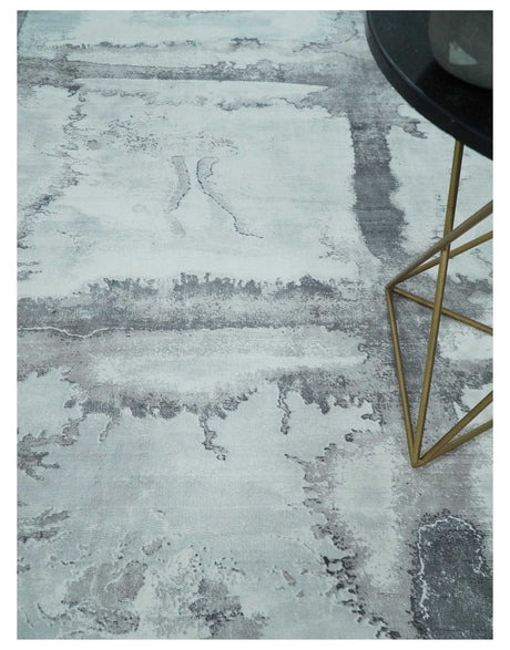 8x10 Ivory, Gray and Charcoal Modern Abstract Hand Tufted Art Silk Area Rug