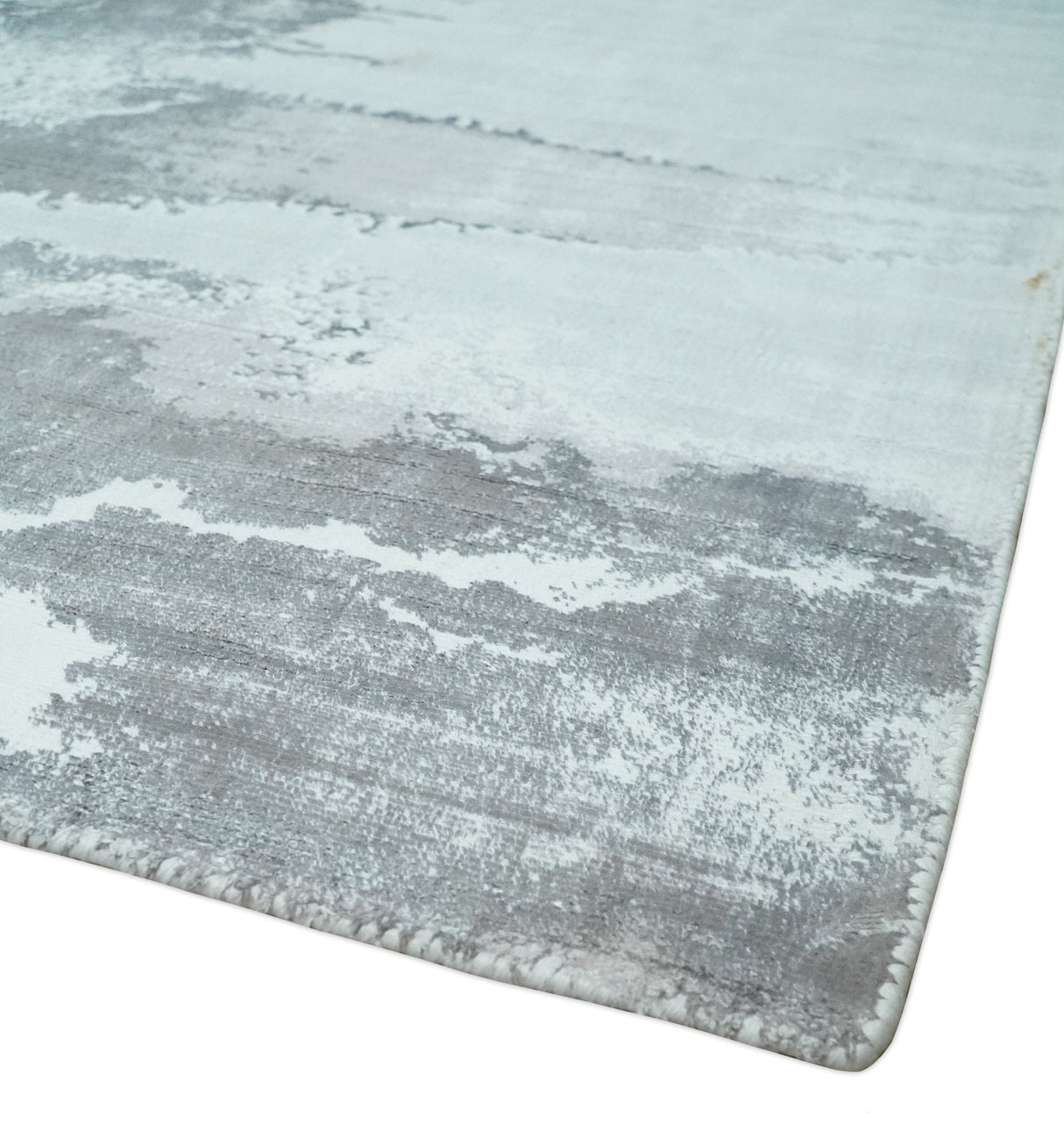 8x10 Ivory, Gray and Charcoal Modern Abstract Hand Tufted Art Silk Area Rug