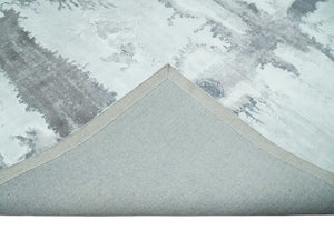 8x10 Ivory, Gray and Charcoal Modern Abstract Hand Tufted Art Silk Area Rug