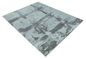 8x10 Ivory, Gray and Charcoal Modern Abstract Hand Tufted Art Silk Area Rug