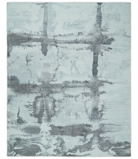 8x10 Ivory, Gray and Charcoal Modern Abstract Hand Tufted Art Silk Area Rug