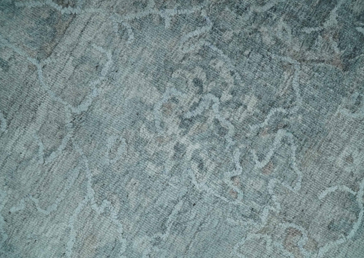 8x10 Ivory, Gray and Charcoal Traditional Erased Handmade Blended Wool Area Rug