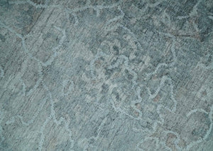 8x10 Ivory, Gray and Charcoal Traditional Erased Handmade Blended Wool Area Rug