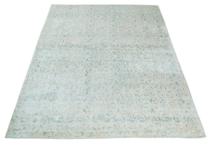 8x10 Ivory, Gray and Silver Modern Transitional Handmade Art Silk Area Rug