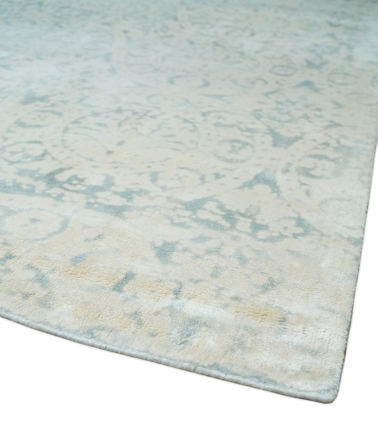 8x10 Ivory, Gray and Silver Modern Transitional Handmade Art Silk Area Rug