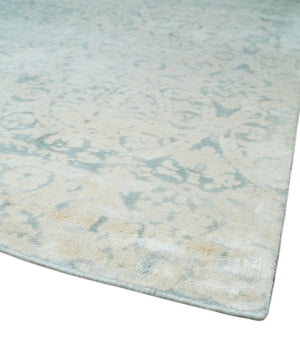 8x10 Ivory, Gray and Silver Modern Transitional Handmade Art Silk Area Rug