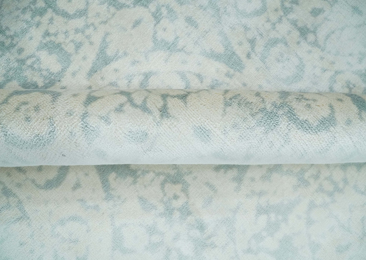 8x10 Ivory, Gray and Silver Modern Transitional Handmade Art Silk Area Rug