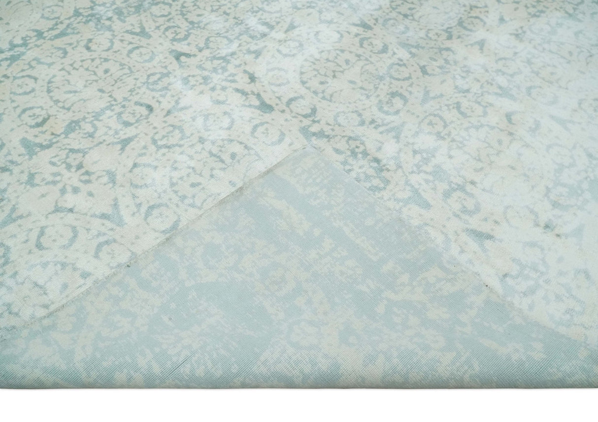8x10 Ivory, Gray and Silver Modern Transitional Handmade Art Silk Area Rug