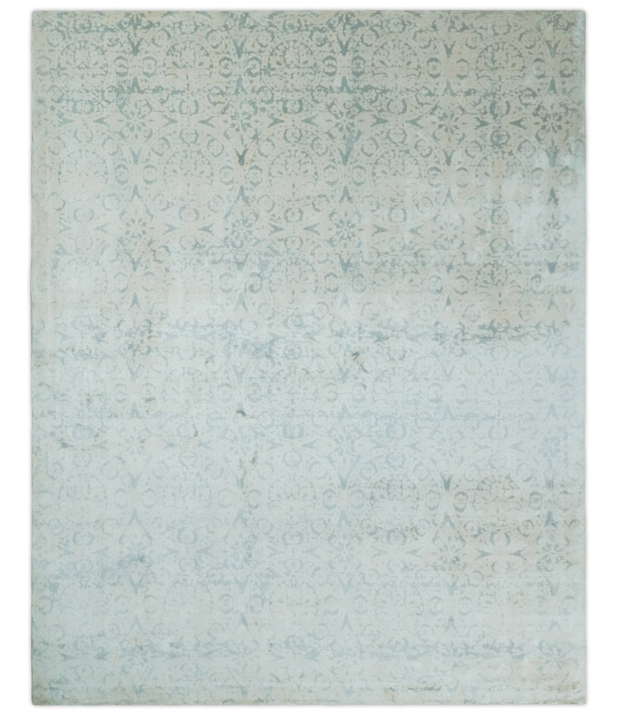 8x10 Ivory, Gray and Silver Modern Transitional Handmade Art Silk Area Rug