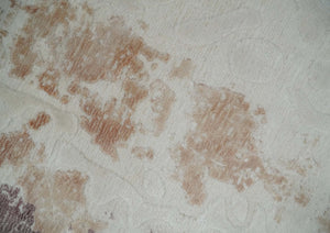8x10 Ivory, Peach and Maroon Hand Carved Modern Abstract Hand Loomed Blended wool and Art silk Area Rug