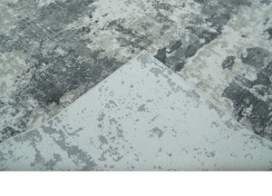 8x10 Ivory, Silver and Charcoal Modern Abstract Hand Loomed Blended wool and Art silk Area Rug