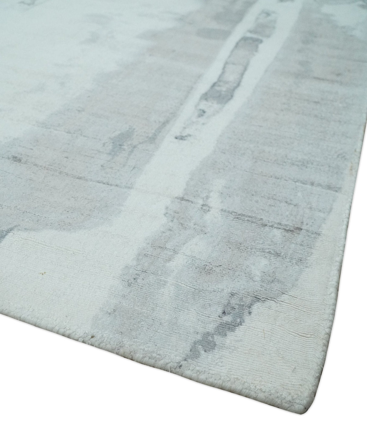 8x10 Ivory, Silver and Gray Modern Abstract Handmade Art Silk Area Rug