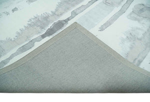 8x10 Ivory, Silver and Gray Modern Abstract Handmade Art Silk Area Rug