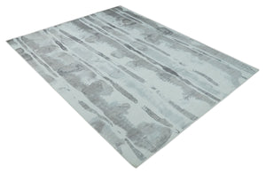 8x10 Ivory, Silver and Gray Modern Abstract Handmade Art Silk Area Rug