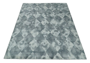 8x10 Ivory, Silver and Gray Modern Geometrical Handmade Art Silk Area Rug