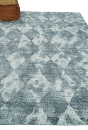 8x10 Ivory, Silver and Gray Modern Geometrical Handmade Art Silk Area Rug