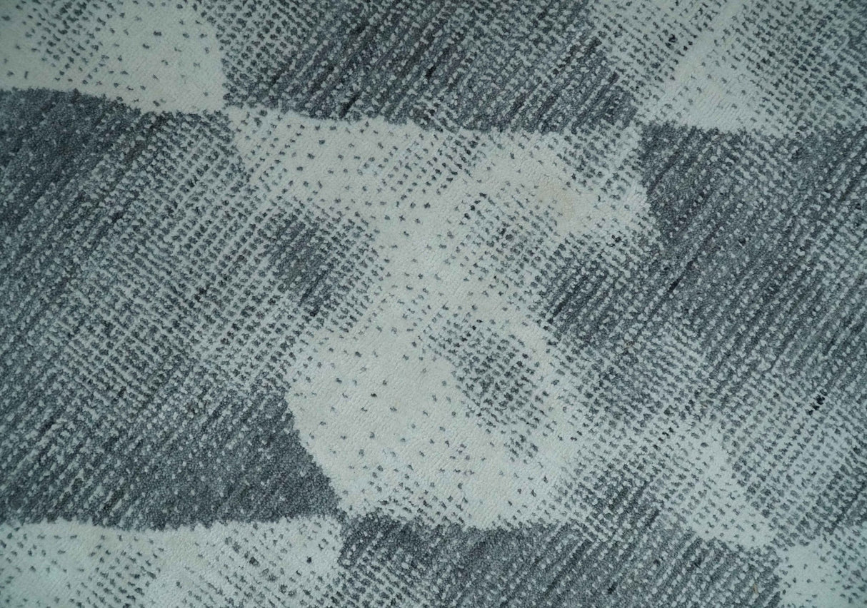 8x10 Ivory, Silver and Gray Modern Geometrical Handmade Art Silk Area Rug