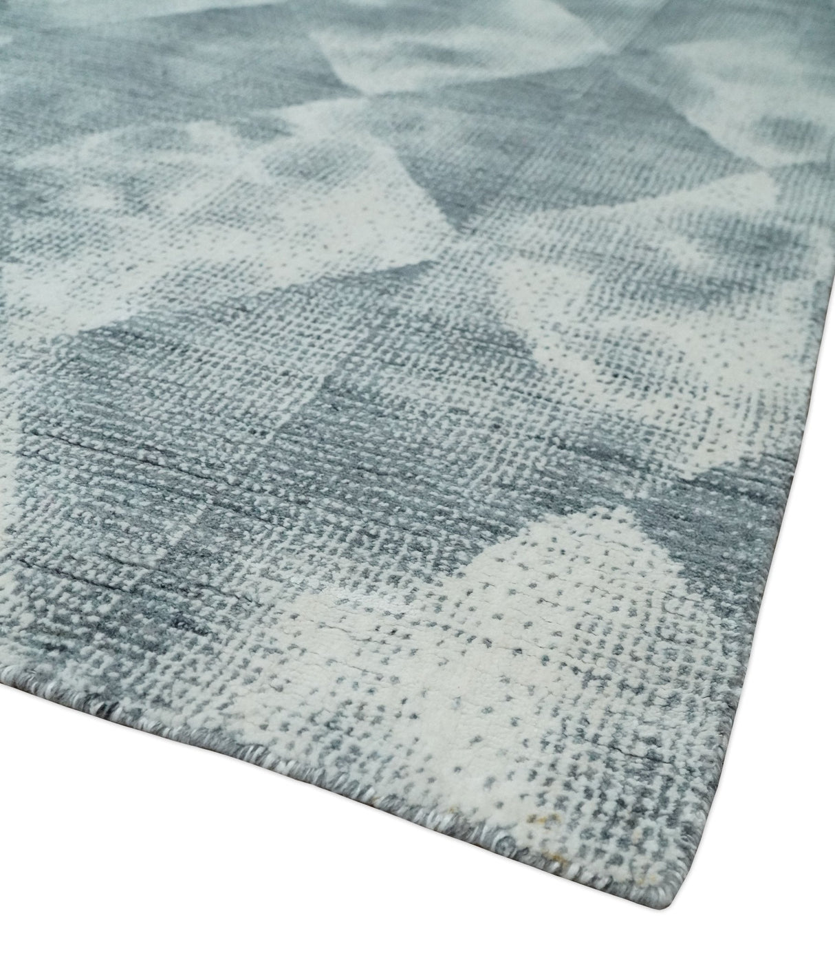 8x10 Ivory, Silver and Gray Modern Geometrical Handmade Art Silk Area Rug