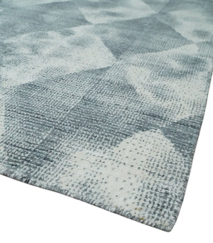 8x10 Ivory, Silver and Gray Modern Geometrical Handmade Art Silk Area Rug
