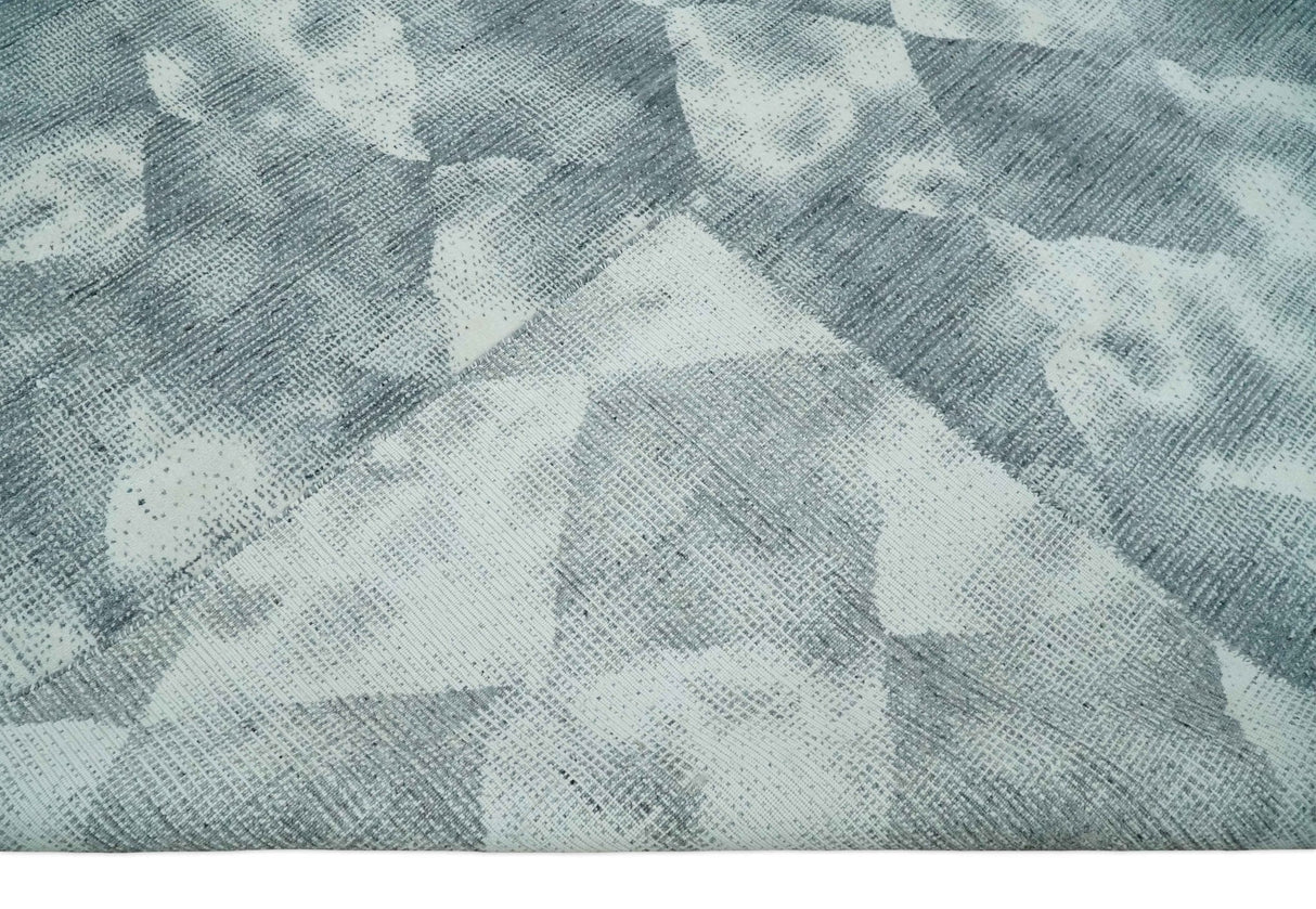 8x10 Ivory, Silver and Gray Modern Geometrical Handmade Art Silk Area Rug