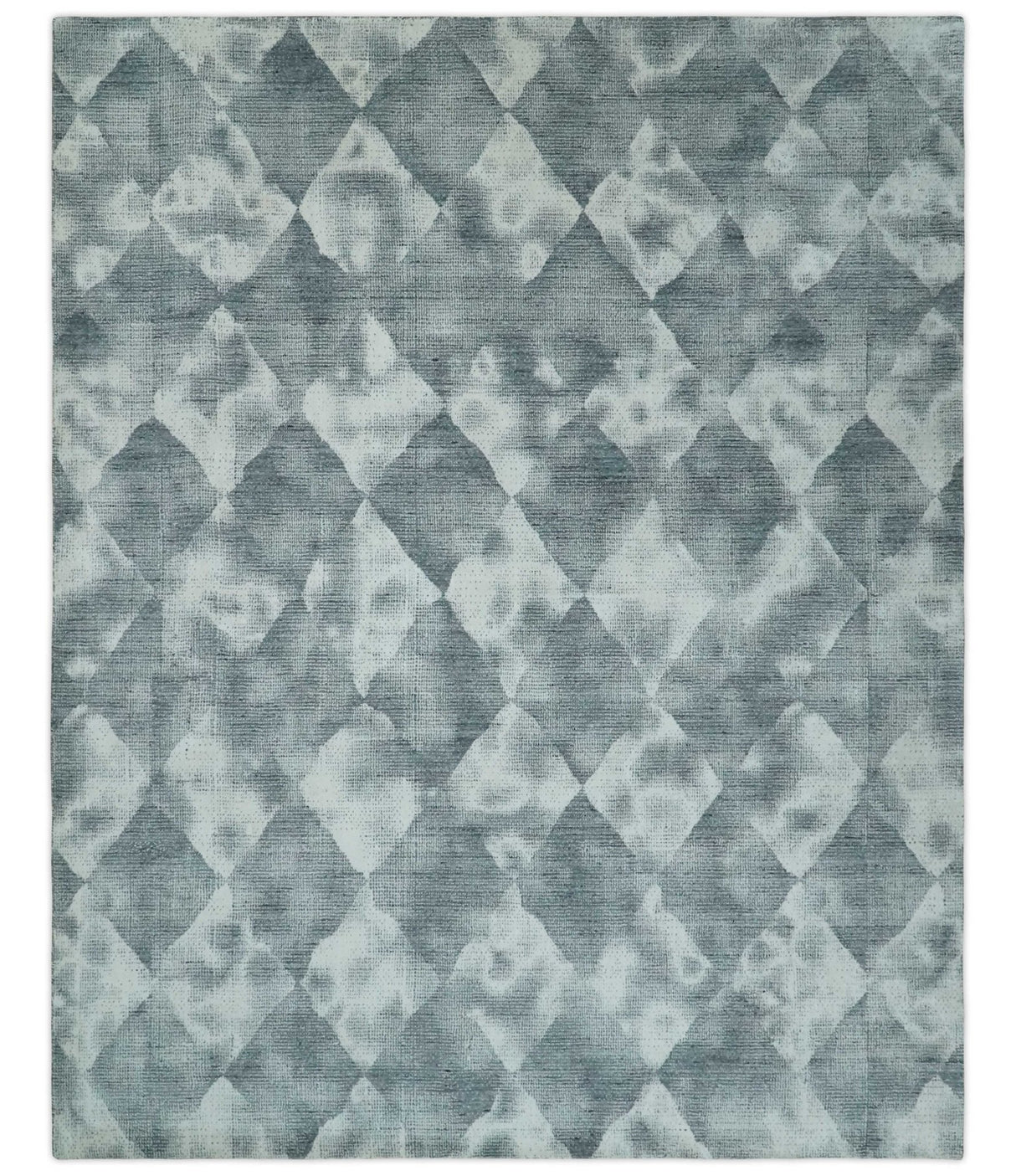 8x10 Ivory, Silver and Gray Modern Geometrical Handmade Art Silk Area Rug