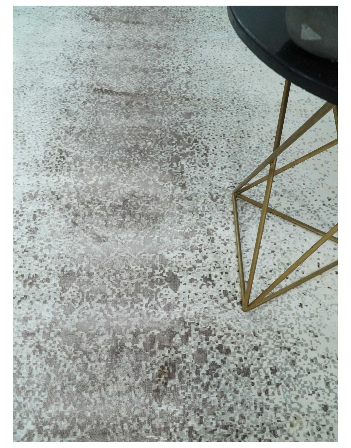 8x10 Ivory and Brown Modern Abstract Handmade Viscose Area Rug