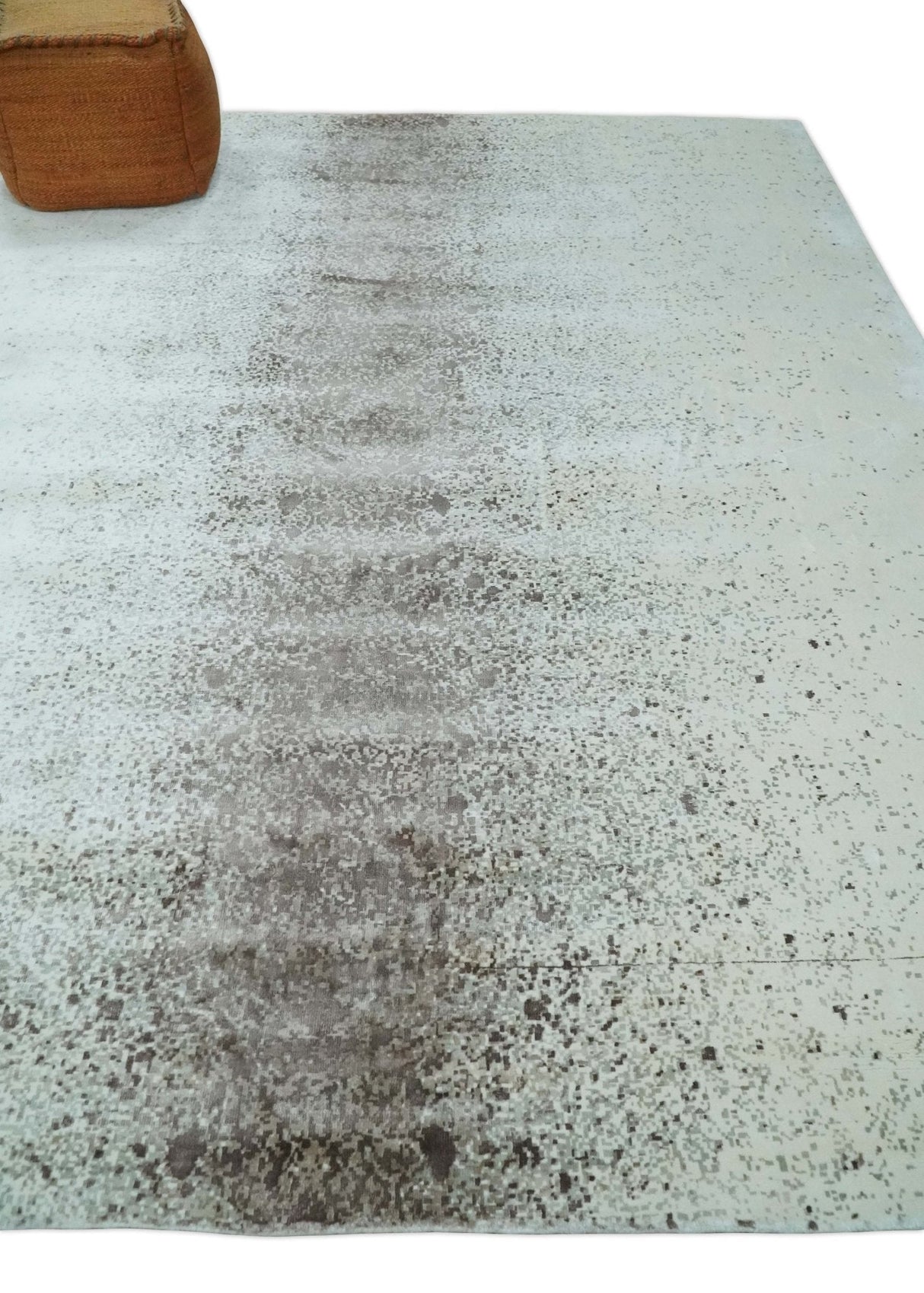 8x10 Ivory and Brown Modern Abstract Handmade Viscose Area Rug