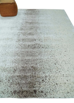 8x10 Ivory and Brown Modern Abstract Handmade Viscose Area Rug