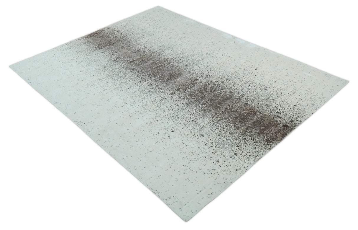 8x10 Ivory and Brown Modern Abstract Handmade Viscose Area Rug