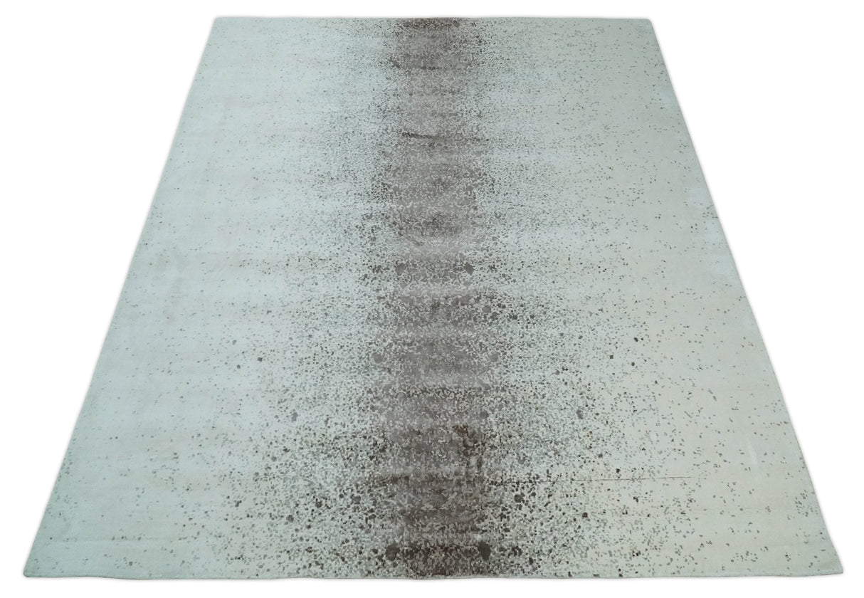8x10 Ivory and Brown Modern Abstract Handmade Viscose Area Rug