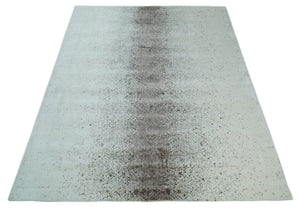 8x10 Ivory and Brown Modern Abstract Handmade Viscose Area Rug