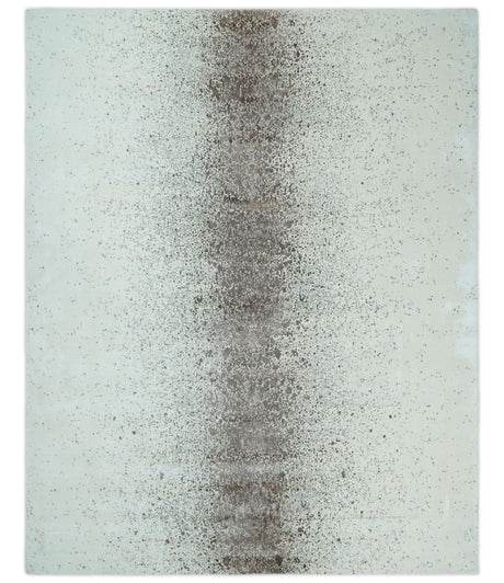 8x10 Ivory and Brown Modern Abstract Handmade Viscose Area Rug