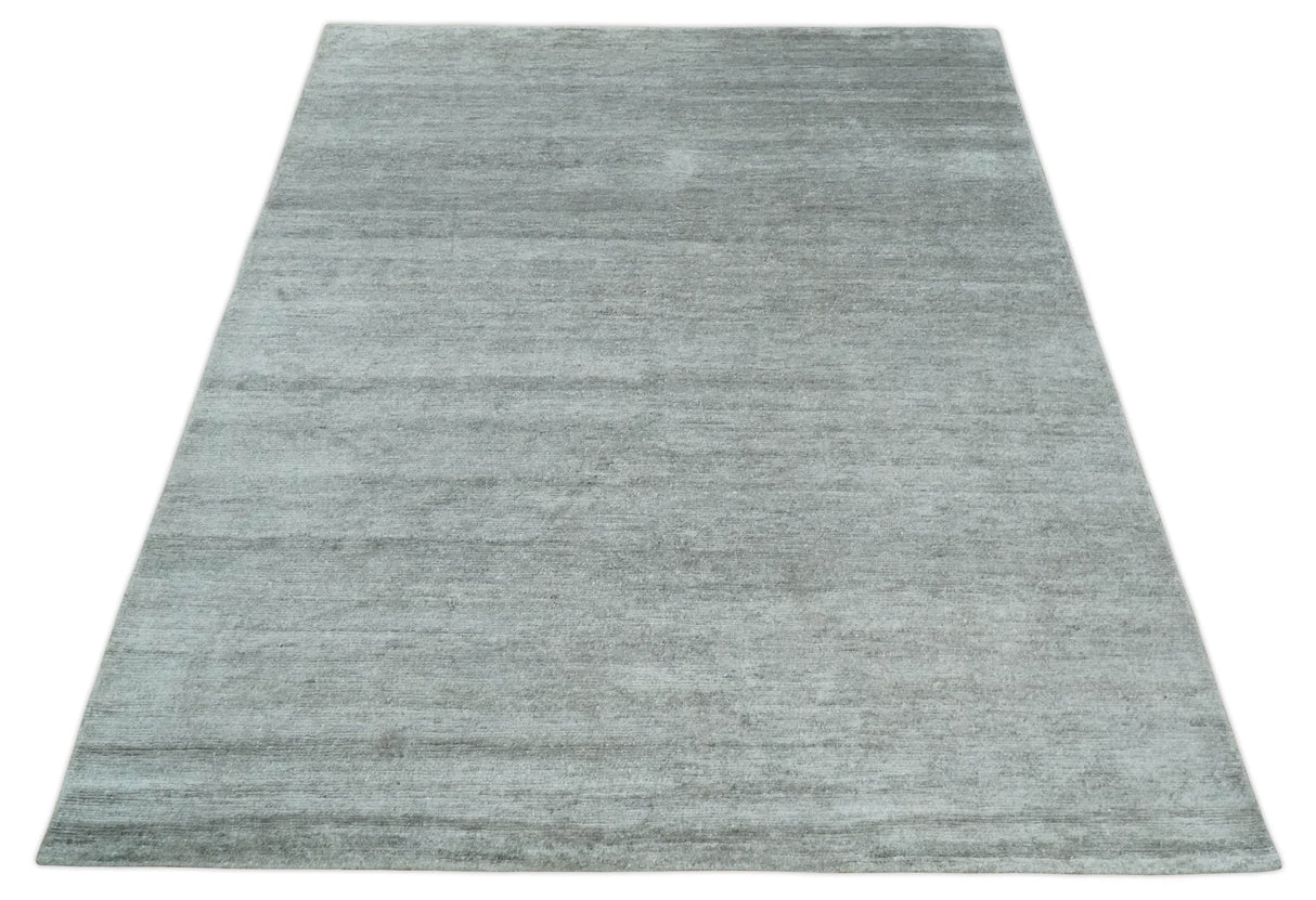 8x10 Ivory and Silver Blended Hand Loomed Modern Scandinavian Art Silk Area Rug