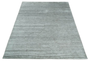 8x10 Ivory and Silver Blended Hand Loomed Modern Scandinavian Art Silk Area Rug