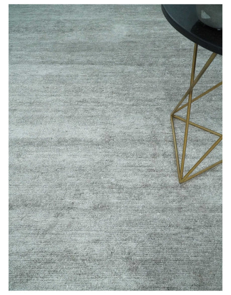8x10 Ivory and Silver Blended Hand Loomed Modern Scandinavian Art Silk Area Rug