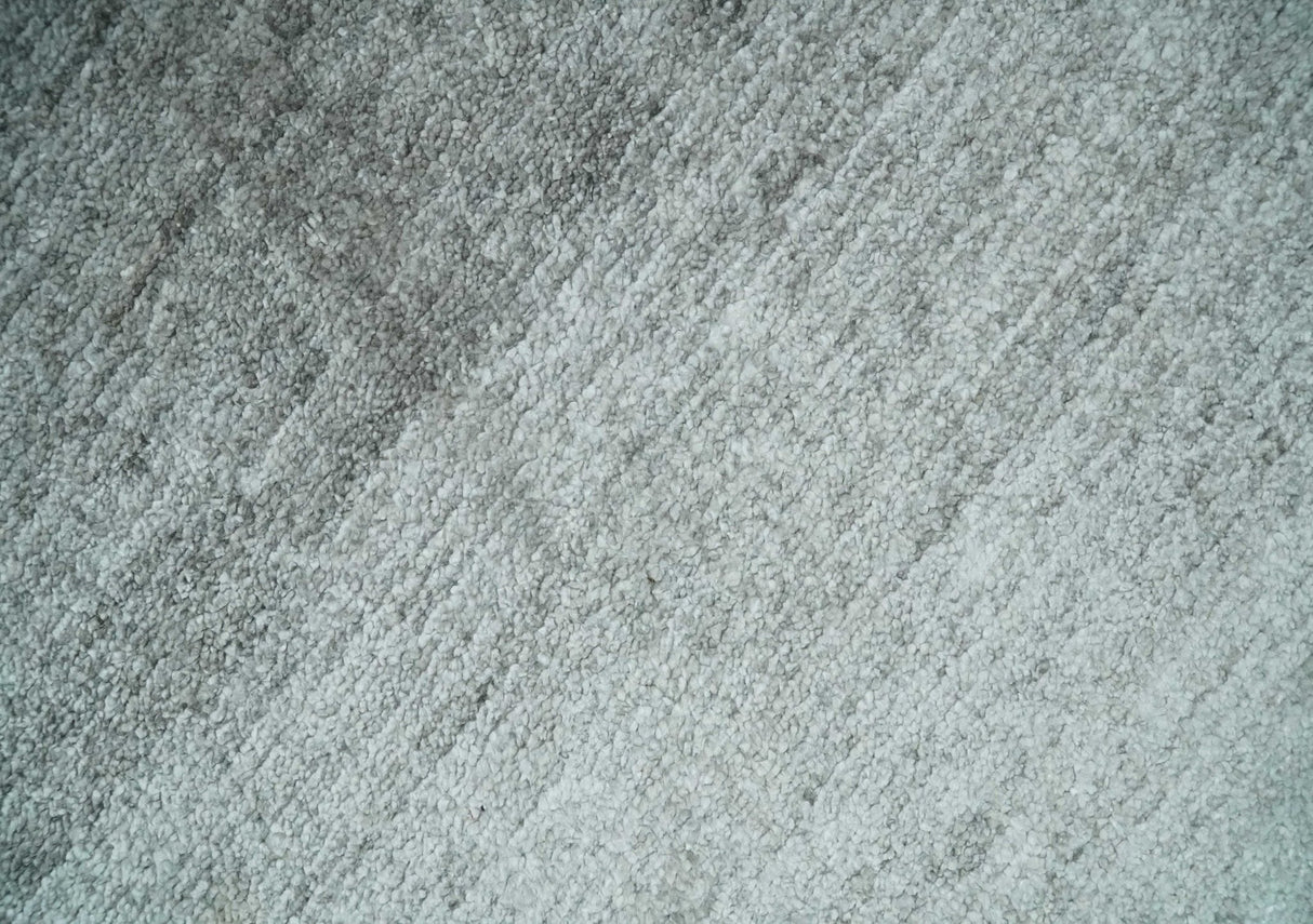 8x10 Ivory and Silver Blended Hand Loomed Modern Scandinavian Art Silk Area Rug