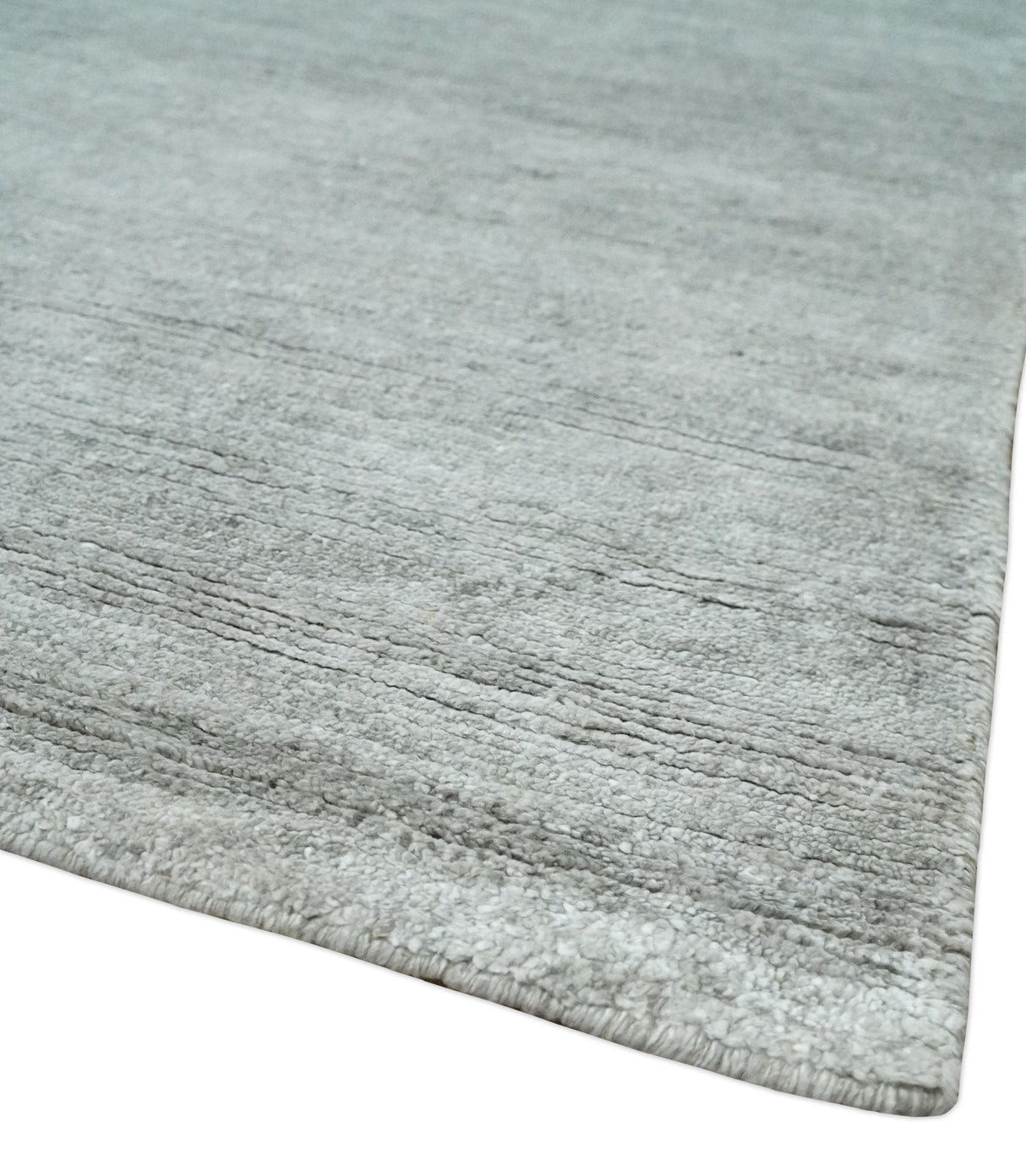 8x10 Ivory and Silver Blended Hand Loomed Modern Scandinavian Art Silk Area Rug