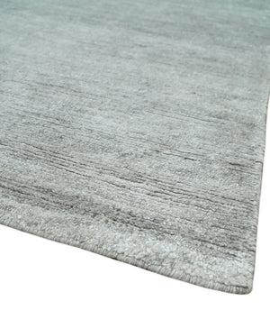 8x10 Ivory and Silver Blended Hand Loomed Modern Scandinavian Art Silk Area Rug