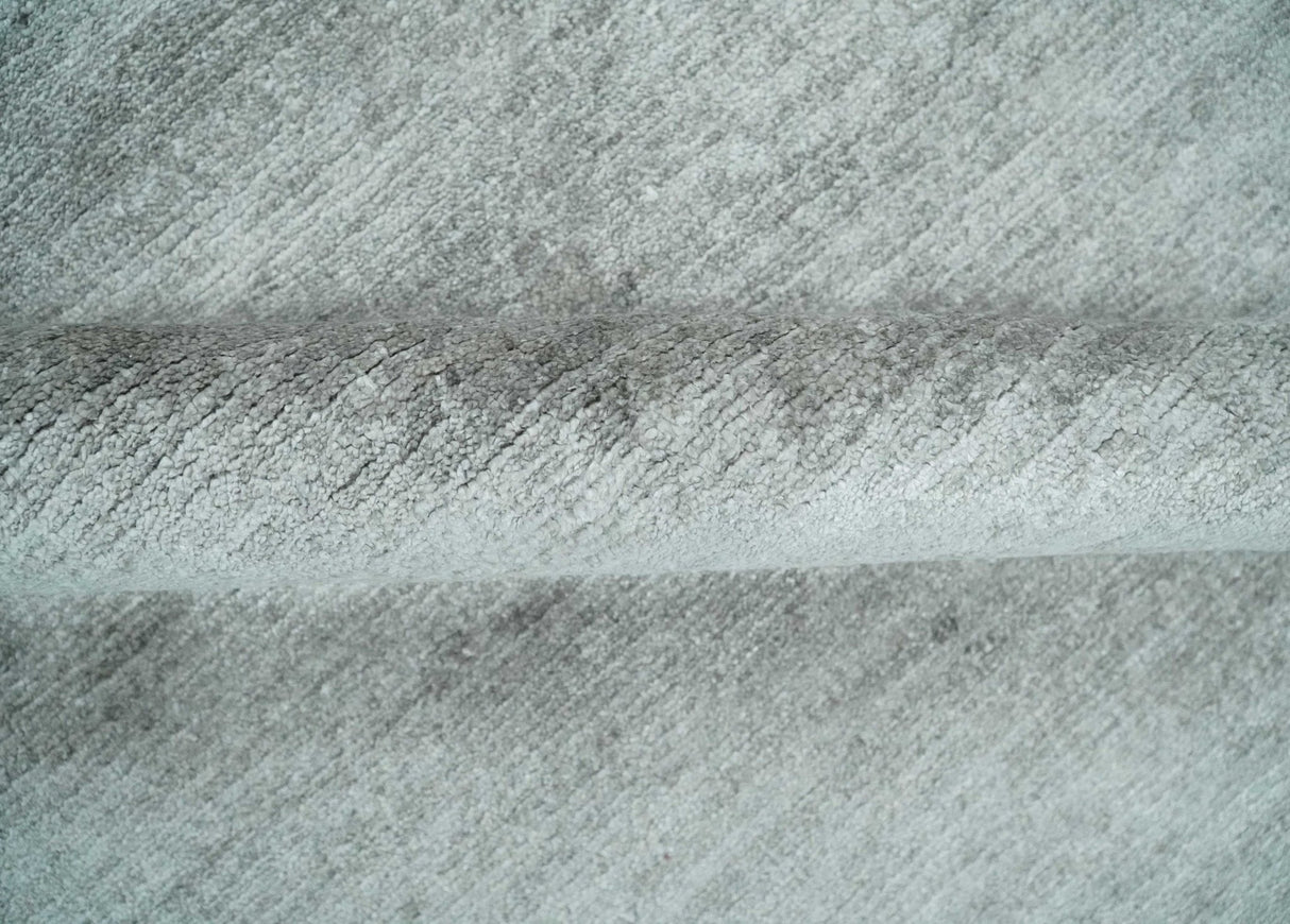 8x10 Ivory and Silver Blended Hand Loomed Modern Scandinavian Art Silk Area Rug