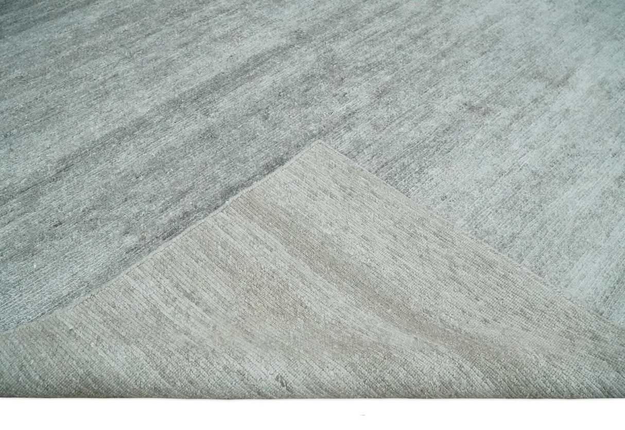 8x10 Ivory and Silver Blended Hand Loomed Modern Scandinavian Art Silk Area Rug