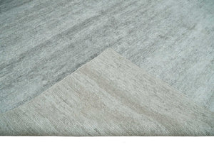 8x10 Ivory and Silver Blended Hand Loomed Modern Scandinavian Art Silk Area Rug