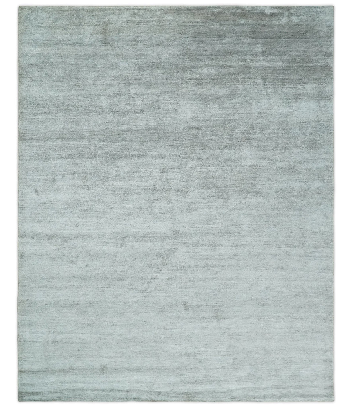 8x10 Ivory and Silver Blended Hand Loomed Modern Scandinavian Art Silk Area Rug
