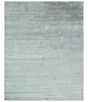8x10 Ivory and Silver Blended Hand Loomed Modern Scandinavian Art Silk Area Rug