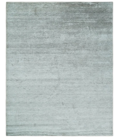 8x10 Ivory and Silver Blended Hand Loomed Modern Scandinavian Art Silk Area Rug