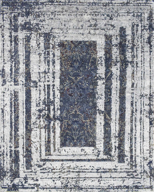 8x10 Luxury Blue Real Silk and Wool Abstract Design Handmade Area Rug